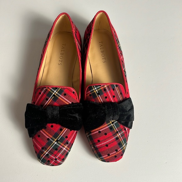 Talbots Shoes - Talbots STELLA DOUBLE BOW TARTAN LOAFERS - FLOCKED DOTS Size 7.5